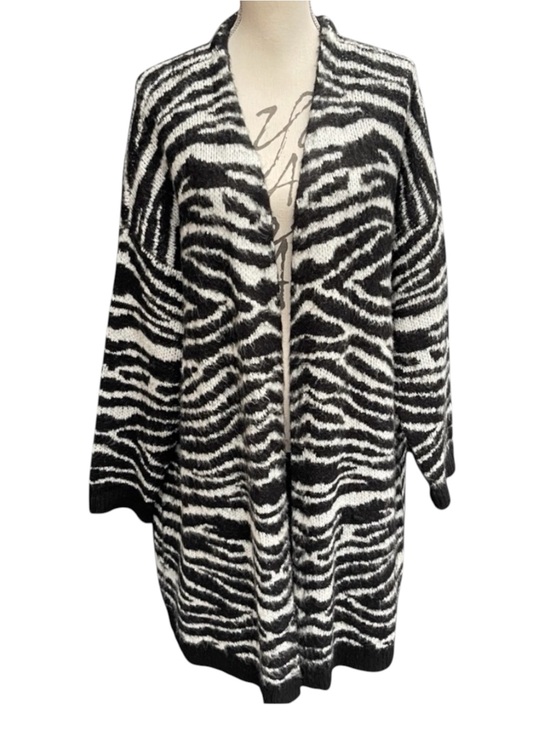Dex Sweaters - Dex Black/White Zebra Oversized Drop Shoulder Cardigan Duster (2X)